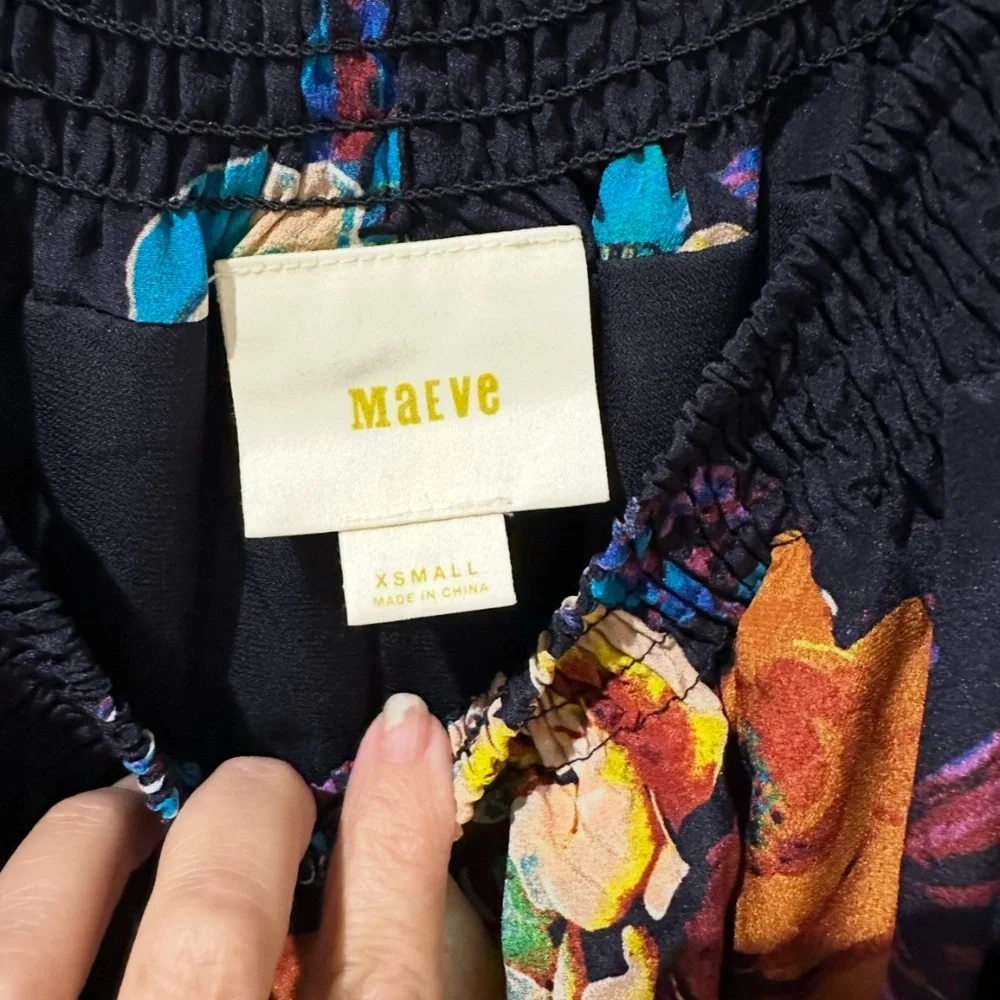 Anthropologie Maeve Blue Tallie Open Shoulder Silk Blouse xs - Picture 5 of 9
